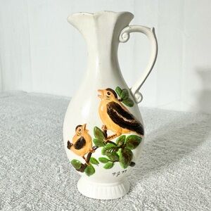 Vintage Hand Painted Ceramic Bud Vase W Birds